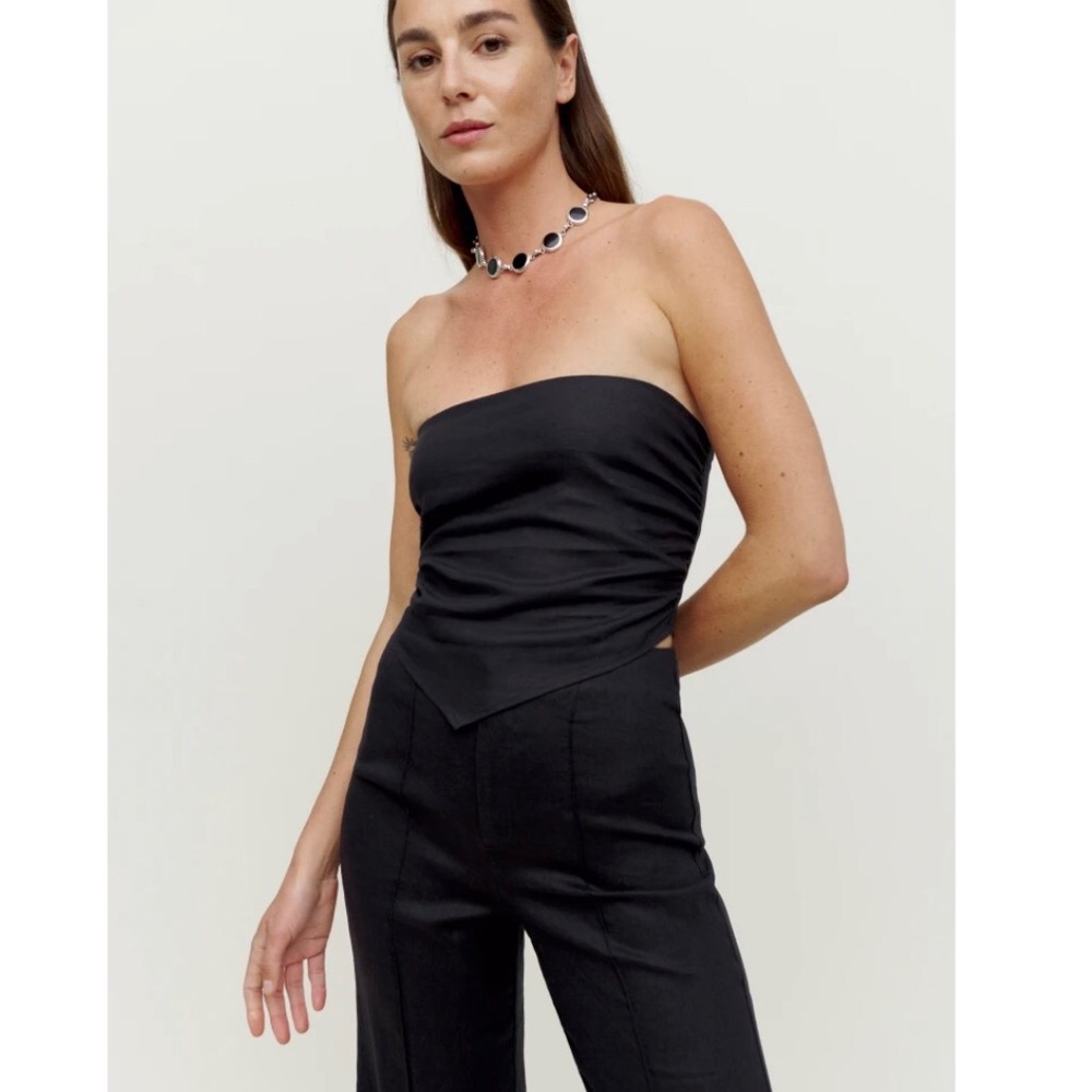Reformation Black Strapless Asymmetrical Bustier Top
